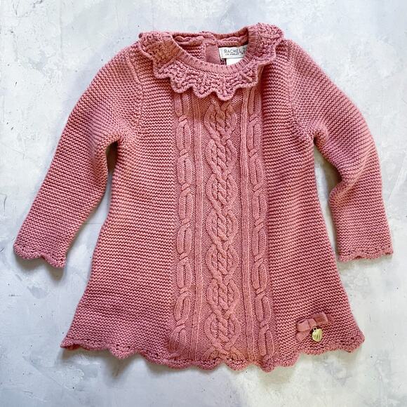 Rachel Zoe Scandi Cottagecore Cable Knit Heirloom Ruffle Baby Sweater Dress 0-3M - Picture 1 of 4